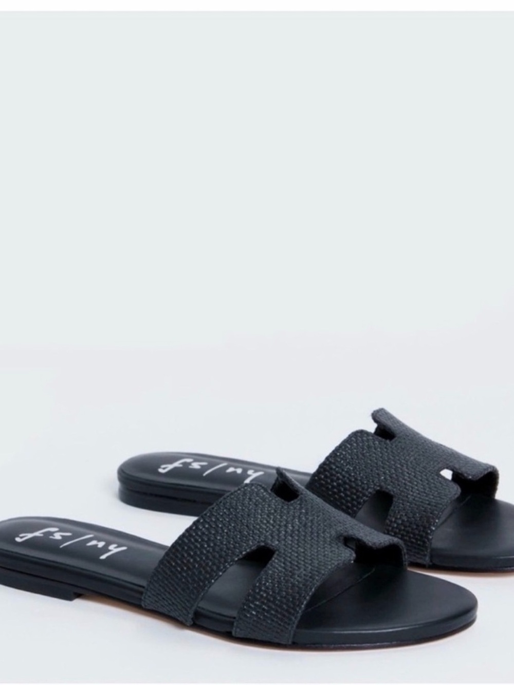 French Sole Black Textured Slide Mules